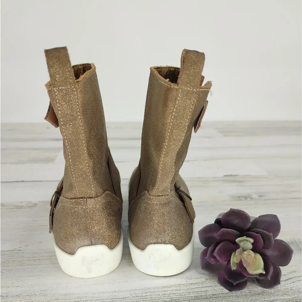 Joie Gold Leather Sneaker Metallic Booties Strappy Slip On Size 6.5